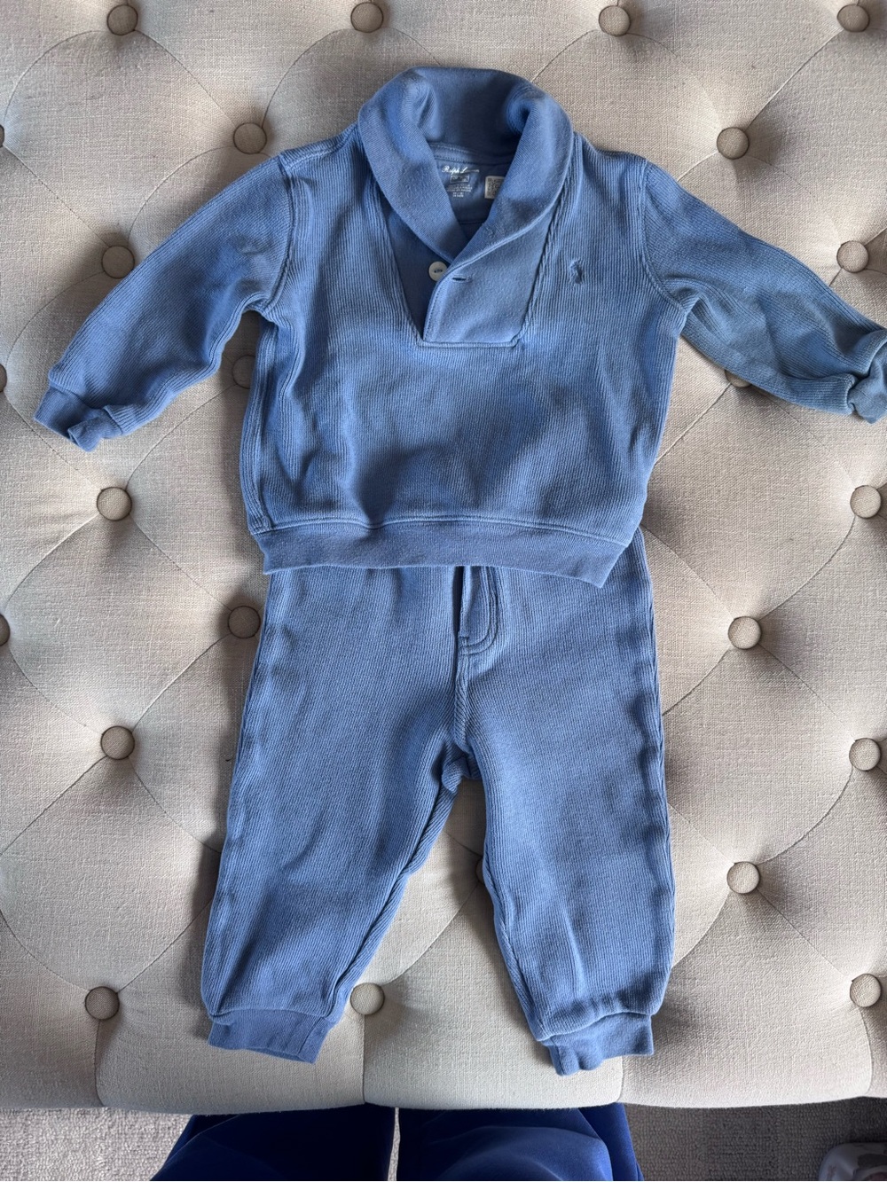 Ralph Lauren Light Blue Shawl Collar Sweatshirt & Jogger Set